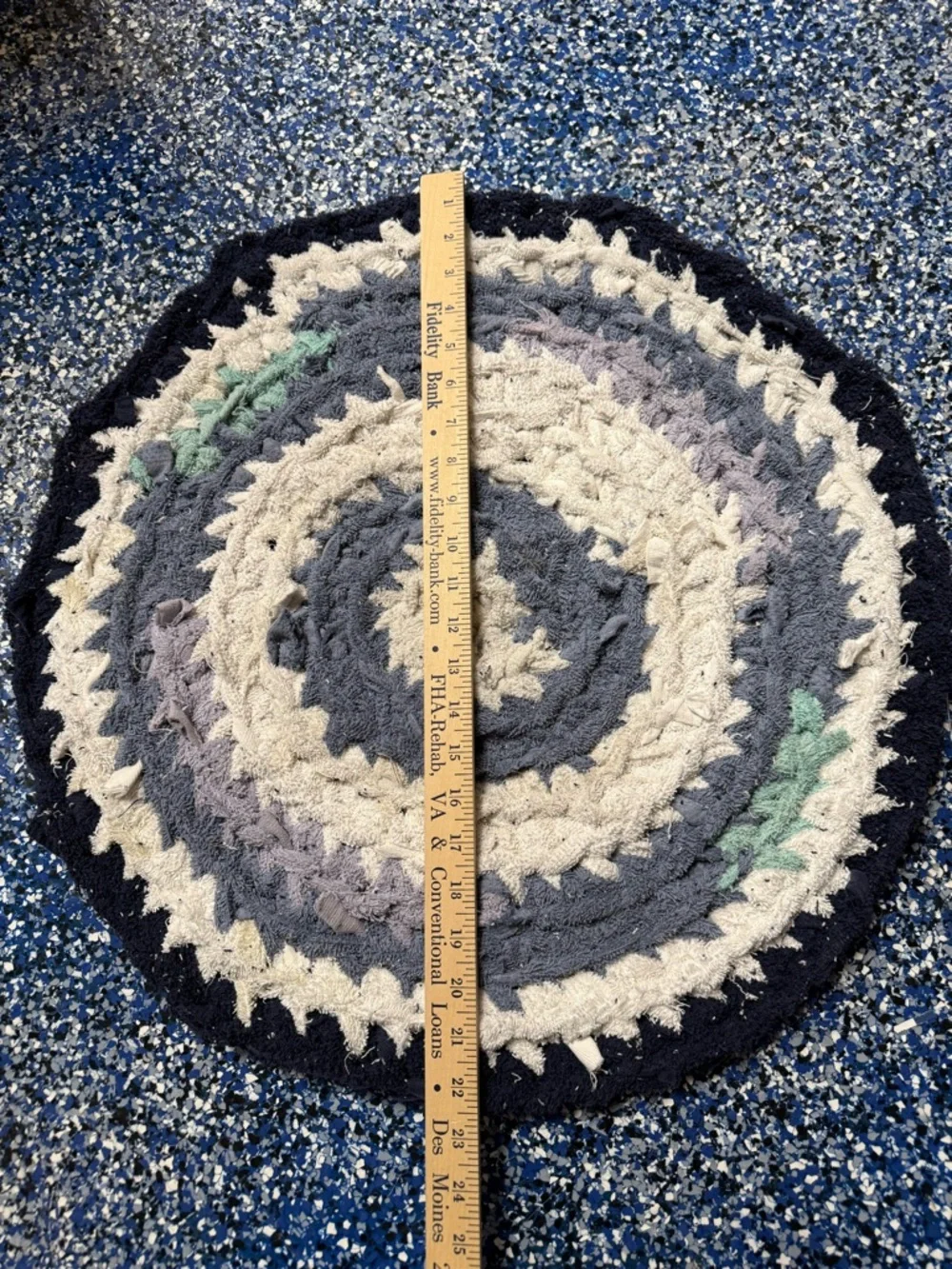 Handmade crocheted rag rug bathroom mat repurposed old towels Recycled 22.5”